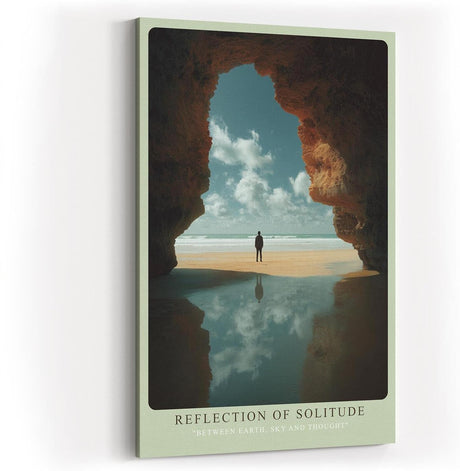Paul Sinus Wandbild in 40x60cm Reflection of Solitude – Person am Strand im Felsenrahmen mit ruhiger Meereskulisse