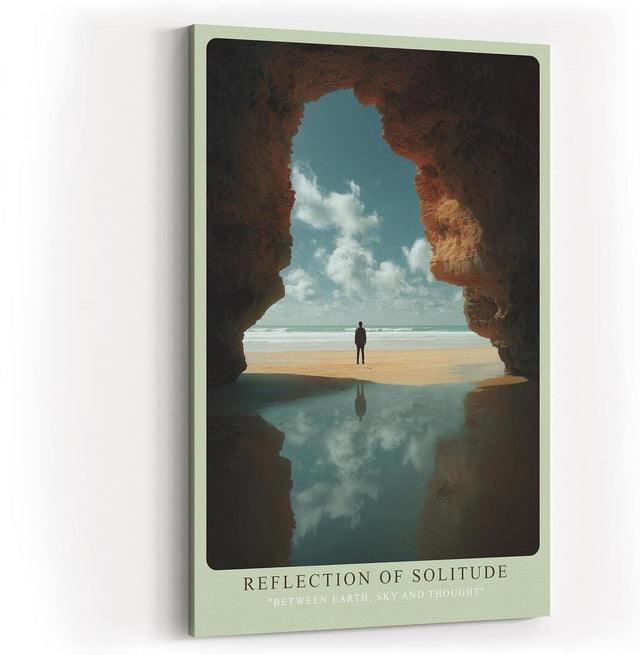 Paul Sinus Wandbild in 40x60cm Reflection of Solitude – Person am Strand im Felsenrahmen mit ruhiger Meereskulisse