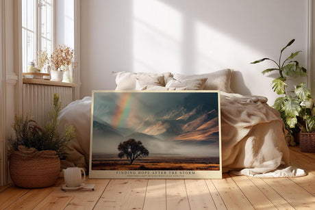 Paul Sinus Wandbild 120x80cm Regenbogen Landschaft Gebirge Naturfotografie hoffnungsvolle Szene moderne Wanddekoration fuer Wohnzimmer Büro