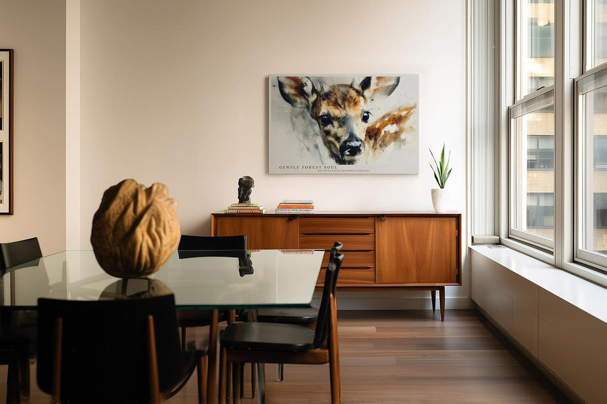 Paul Sinus Wandbild 120x80cm Reh Aquarell Tierportraet moderne Waldtier Kunst sanfte Naturfarben stilvolle Wanddekoration fuer Wohnzimmer Büro