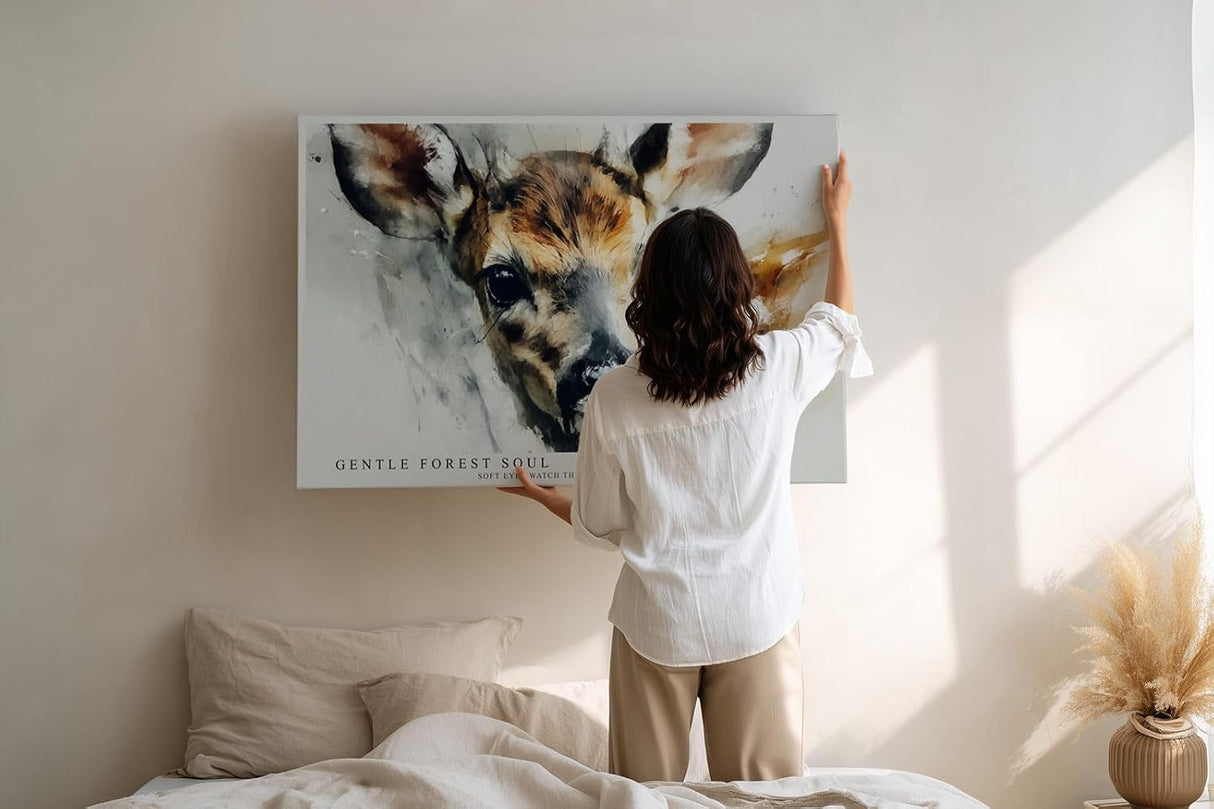 Paul Sinus Wandbild 120x80cm Reh Aquarell Tierportraet moderne Waldtier Kunst sanfte Naturfarben stilvolle Wanddekoration fuer Wohnzimmer Büro