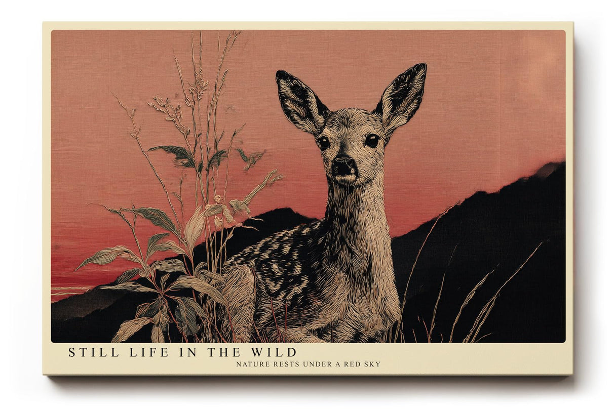 Paul Sinus Wandbild 120x80cm Reh in ruhiger Landschaft – Naturmotiv mit warmem Abendhimmel und stiller Atmosphäre
