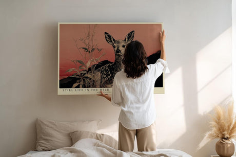 Paul Sinus Wandbild 120x80cm Reh in ruhiger Landschaft – Naturmotiv mit warmem Abendhimmel und stiller Atmosphäre