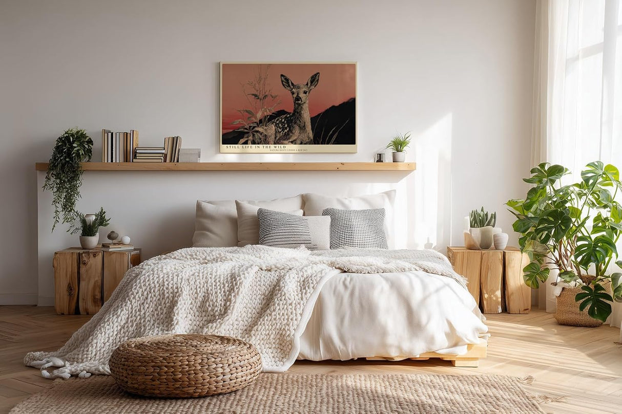 Paul Sinus Wandbild 120x80cm Reh in ruhiger Landschaft – Naturmotiv mit warmem Abendhimmel und stiller Atmosphäre
