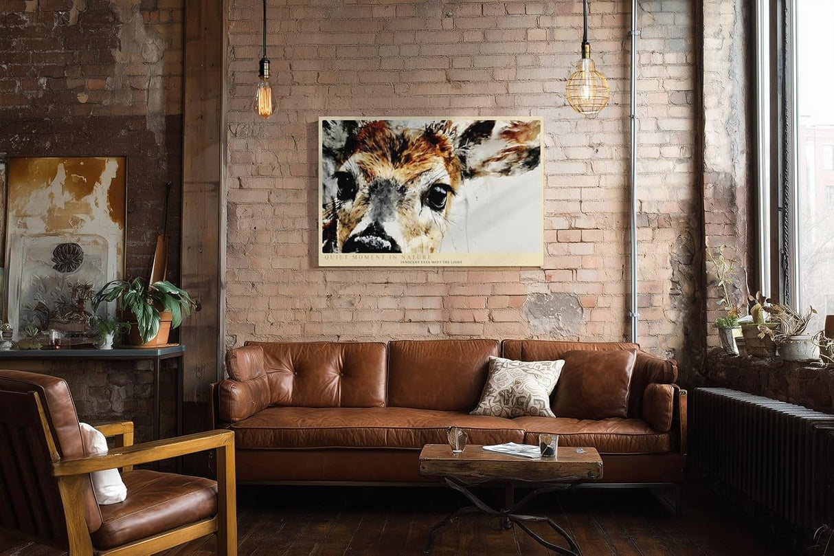 Paul Sinus Wandbild 120x80cm Reh Portraet moderne Tierkunst expressive Malerei Waldtier Kunstbild stilvolle Wanddekoration fuer Wohnzimmer Büro