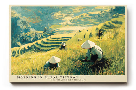 Paul Sinus Wandbild 120x80cm Reisfelder Vietnam Landschaft Kunst in Grün und Gold für Wohnzimmer Büro und Atelier
