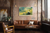 Paul Sinus Wandbild 120x80cm Reisfelder Vietnam Landschaft Kunst in Grün und Gold für Wohnzimmer Büro und Atelier