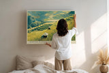 Paul Sinus Wandbild 120x80cm Reisfelder Vietnam Landschaft Kunst in Grün und Gold für Wohnzimmer Büro und Atelier