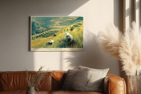 Paul Sinus Wandbild 120x80cm Reisfelder Vietnam Landschaft Kunst in Grün und Gold für Wohnzimmer Büro und Atelier