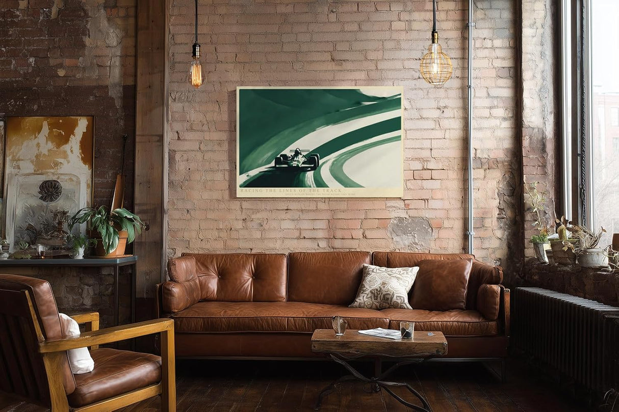 Paul Sinus Wandbild 120x80cm Rennwagen auf kurviger Rennstrecke moderne Motorsport Kunst mit dynamischer Bewegung