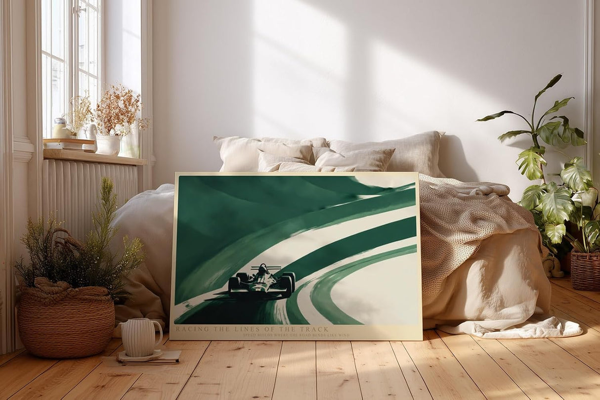 Paul Sinus Wandbild 120x80cm Rennwagen auf kurviger Rennstrecke moderne Motorsport Kunst mit dynamischer Bewegung