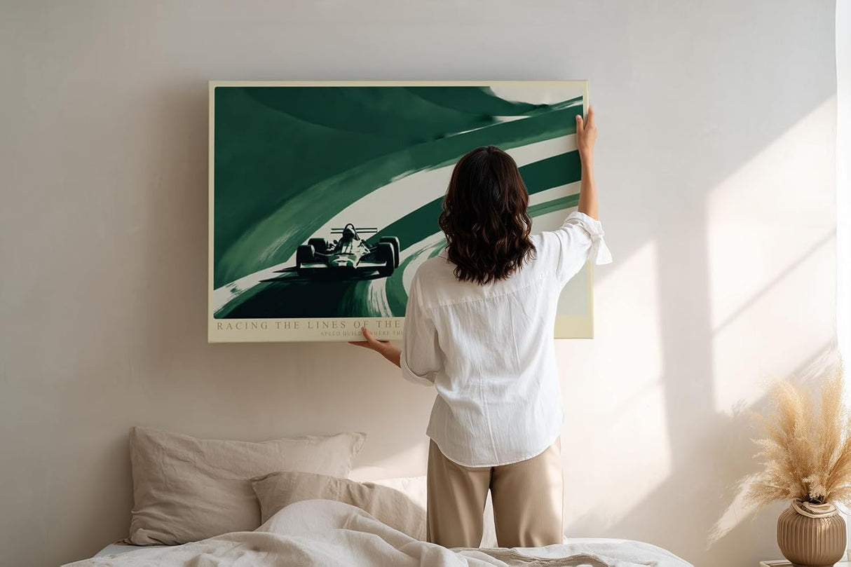Paul Sinus Wandbild 120x80cm Rennwagen auf kurviger Rennstrecke moderne Motorsport Kunst mit dynamischer Bewegung