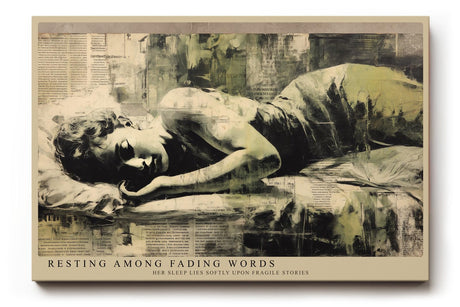 Paul Sinus Wandbild 120x80cm Resting Among Fading Words ruhendes Frauenportrait Vintage Collage Kunst Poster für Wohnzimmer Schlafzimmer