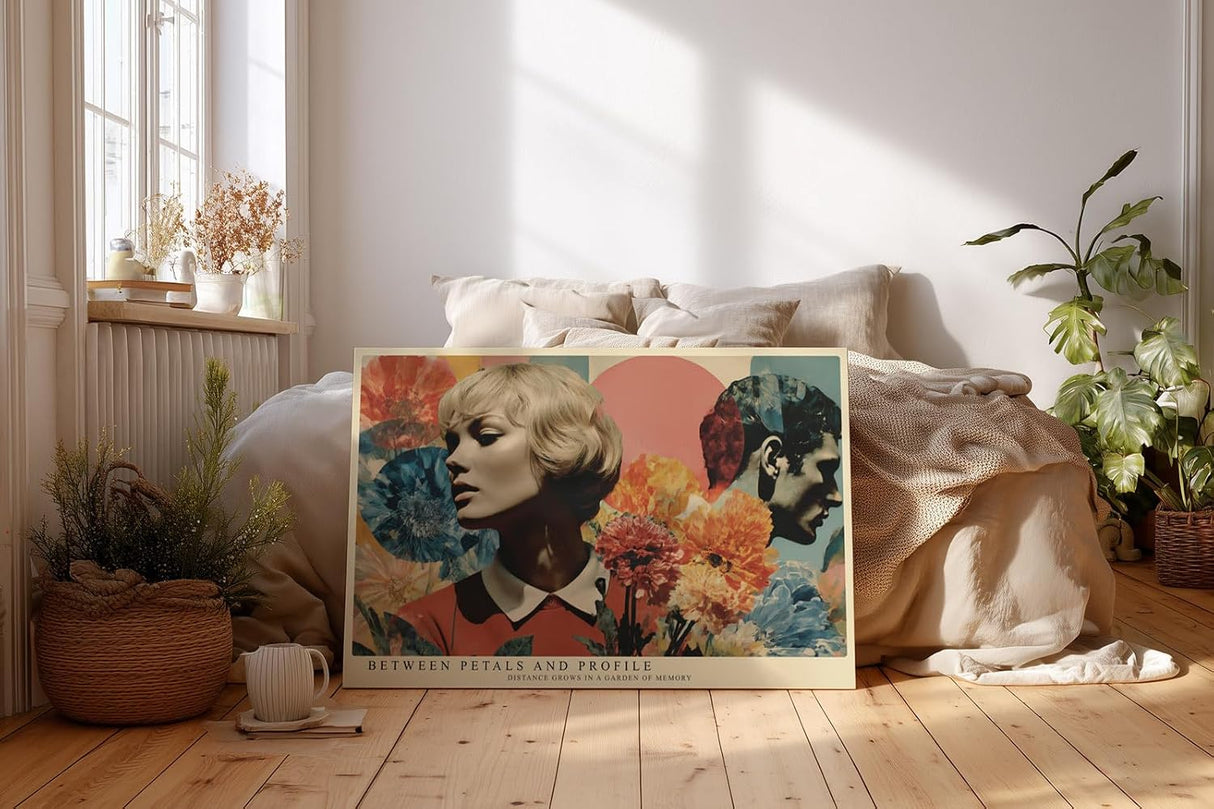 Paul Sinus Wandbild 120x80cm Retro Frauenportrait mit Blumen Moderne Pop Art Komposition in warmen Farben