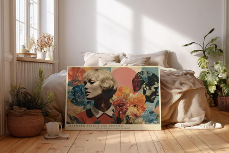 Paul Sinus Wandbild 120x80cm Retro Frauenportrait mit Blumen Moderne Pop Art Komposition in warmen Farben