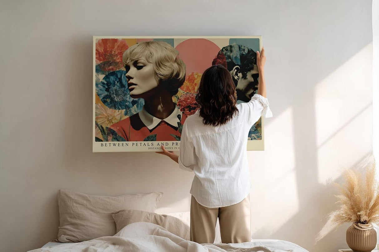 Paul Sinus Wandbild 120x80cm Retro Frauenportrait mit Blumen Moderne Pop Art Komposition in warmen Farben