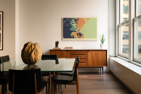 Paul Sinus Wandbild 120x80cm Retro Frauenportrait mit Zigarette moderne Pop Art Kunst in sanften Farben stilvolle Wanddekoration