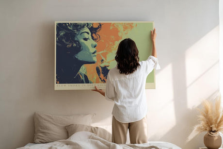 Paul Sinus Wandbild 120x80cm Retro Frauenportrait mit Zigarette moderne Pop Art Kunst in sanften Farben stilvolle Wanddekoration