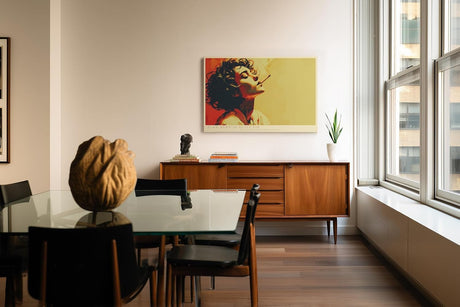 Paul Sinus Wandbild 120x80cm Retro Frauenportrait mit Zigarette Pop Art Kunst in warmen Farben moderne Vintage Wanddekoration