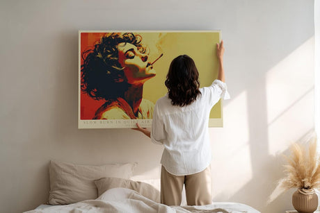 Paul Sinus Wandbild 120x80cm Retro Frauenportrait mit Zigarette Pop Art Kunst in warmen Farben moderne Vintage Wanddekoration