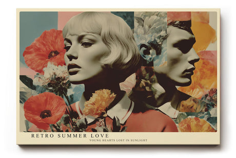 Paul Sinus Wandbild 120x80cm Retro Frauenporträt mit Blumen – Künstlerische Collage im Vintage Stil