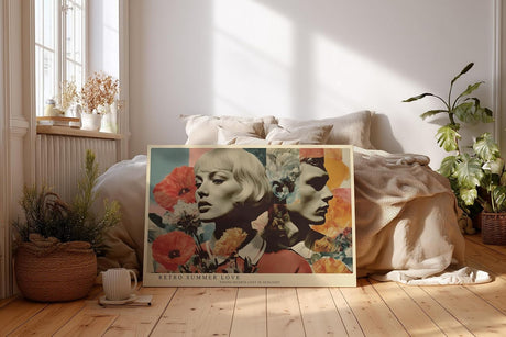 Paul Sinus Wandbild 120x80cm Retro Frauenporträt mit Blumen – Künstlerische Collage im Vintage Stil