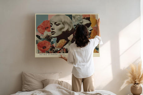 Paul Sinus Wandbild 120x80cm Retro Frauenporträt mit Blumen – Künstlerische Collage im Vintage Stil