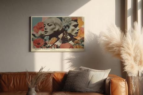 Paul Sinus Wandbild 120x80cm Retro Frauenporträt mit Blumen – Künstlerische Collage im Vintage Stil
