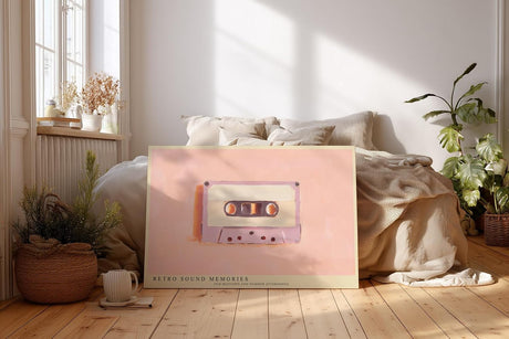 Paul Sinus Wandbild 120x80cm Retro Kassette Illustration Vintage Musik Kunstbild in Pastellfarben nostalgische Wanddekoration für Wohnzimmer Musikzimmer Büro