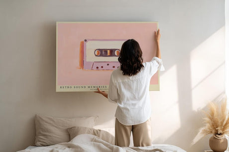 Paul Sinus Wandbild 120x80cm Retro Kassette Illustration Vintage Musik Kunstbild in Pastellfarben nostalgische Wanddekoration für Wohnzimmer Musikzimmer Büro