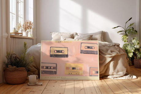 Paul Sinus Wandbild 120x80cm Retro Kassetten Illustration Vintage Musik Kunstposter in warmen Pastellfarben nostalgische Wanddekoration fuer Wohnzimmer Musikzimmer Büro