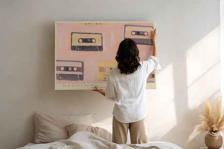 Paul Sinus Wandbild 120x80cm Retro Kassetten Illustration Vintage Musik Kunstposter in warmen Pastellfarben nostalgische Wanddekoration fuer Wohnzimmer Musikzimmer Büro