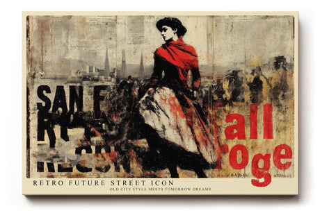 Paul Sinus Wandbild 120x80cm Retro Mode Frau Stadt Collage LeinWandbild 120x80cm Vintage Urban Art Wanddekoration