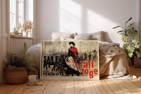 Paul Sinus Wandbild 120x80cm Retro Mode Frau Stadt Collage LeinWandbild 120x80cm Vintage Urban Art Wanddekoration