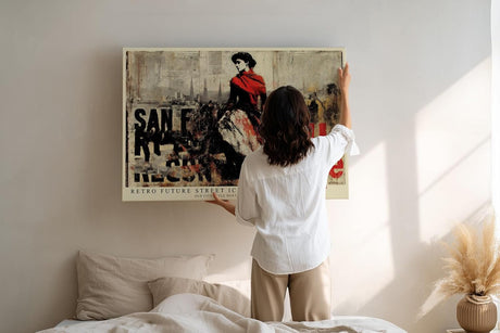 Paul Sinus Wandbild 120x80cm Retro Mode Frau Stadt Collage LeinWandbild 120x80cm Vintage Urban Art Wanddekoration