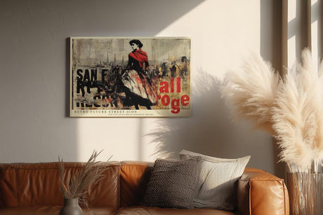 Paul Sinus Wandbild 120x80cm Retro Mode Frau Stadt Collage LeinWandbild 120x80cm Vintage Urban Art Wanddekoration