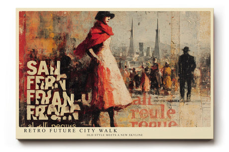 Paul Sinus Wandbild 120x80cm Retro Stadt Szene mit Eleganter Frau Vintage Collage Kunst Wanddekoration