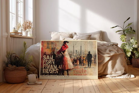 Paul Sinus Wandbild 120x80cm Retro Stadt Szene mit Eleganter Frau Vintage Collage Kunst Wanddekoration