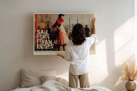 Paul Sinus Wandbild 120x80cm Retro Stadt Szene mit Eleganter Frau Vintage Collage Kunst Wanddekoration