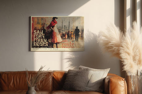 Paul Sinus Wandbild 120x80cm Retro Stadt Szene mit Eleganter Frau Vintage Collage Kunst Wanddekoration