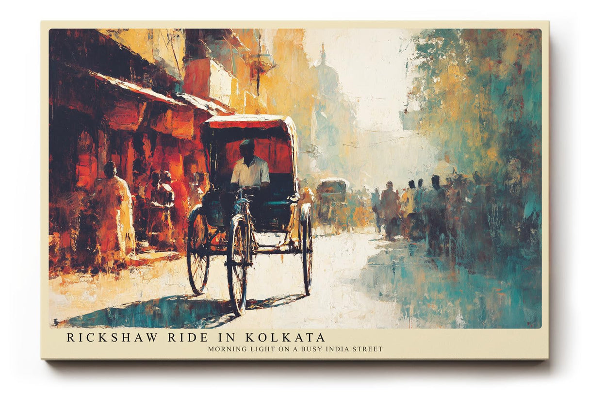 Paul Sinus Wandbild 120x80cm Rickshaw Szene in Kolkata Impressionistische Stadt Kunst Wanddekoration