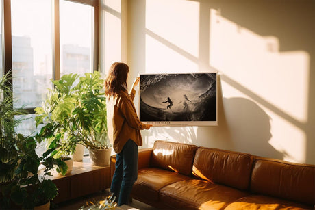 Paul Sinus Wandbild 120x80cm Ride the Break Surfer in Welle schwarz weiß Action Fotokunst modernes Meer Poster für Wohnzimmer Büro Strand Dekoration