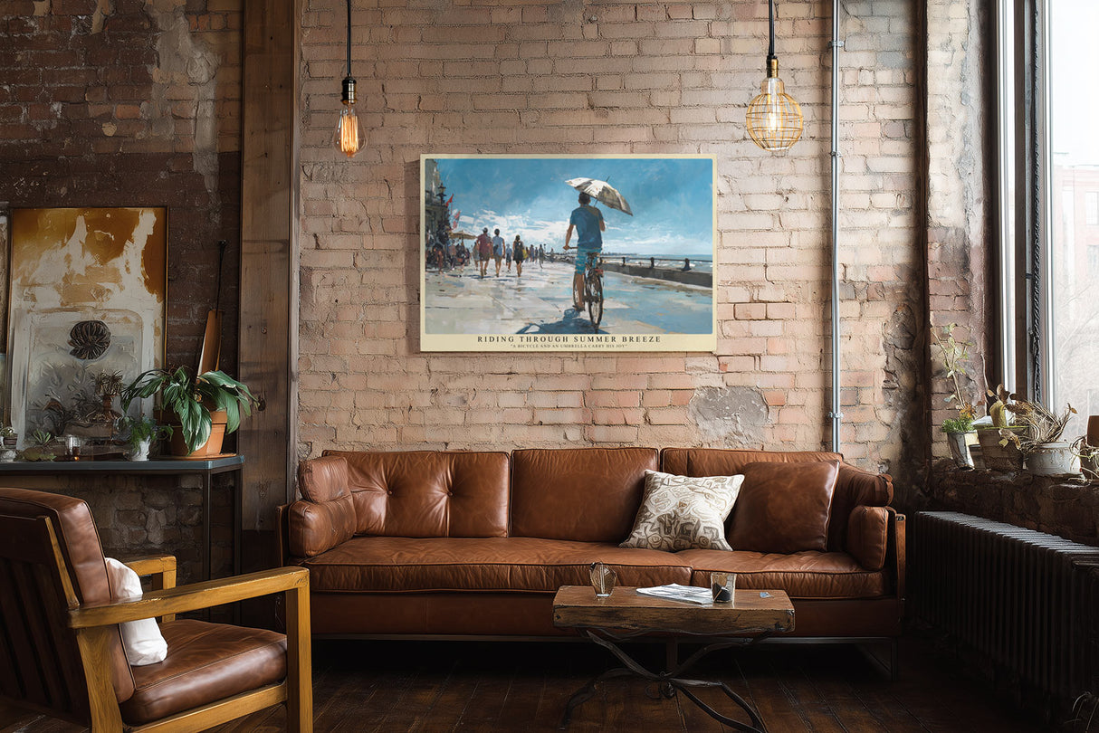 Paul Sinus Wandbild Riding Through Summer Breeze – Radfahrer unter blauem Himmel symbolisiert Freiheit, Lebensfreude und den Moment des Sommers