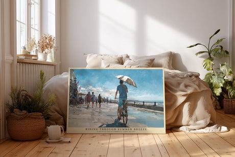 Paul Sinus Wandbild Riding Through Summer Breeze – Radfahrer unter blauem Himmel symbolisiert Freiheit, Lebensfreude und den Moment des Sommers