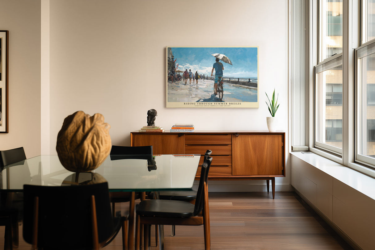 Paul Sinus Wandbild Riding Through Summer Breeze – Radfahrer unter blauem Himmel symbolisiert Freiheit, Lebensfreude und den Moment des Sommers