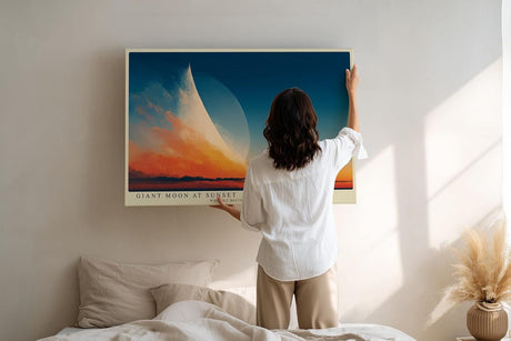 Paul Sinus Wandbild 120x80cm riesiger Mond Sonnenuntergang moderne Landschaft Kunst Himmel Natur Kunstdruck stilvolle Wanddekoration fuer Wohnzimmer Schlafzimmer Büro