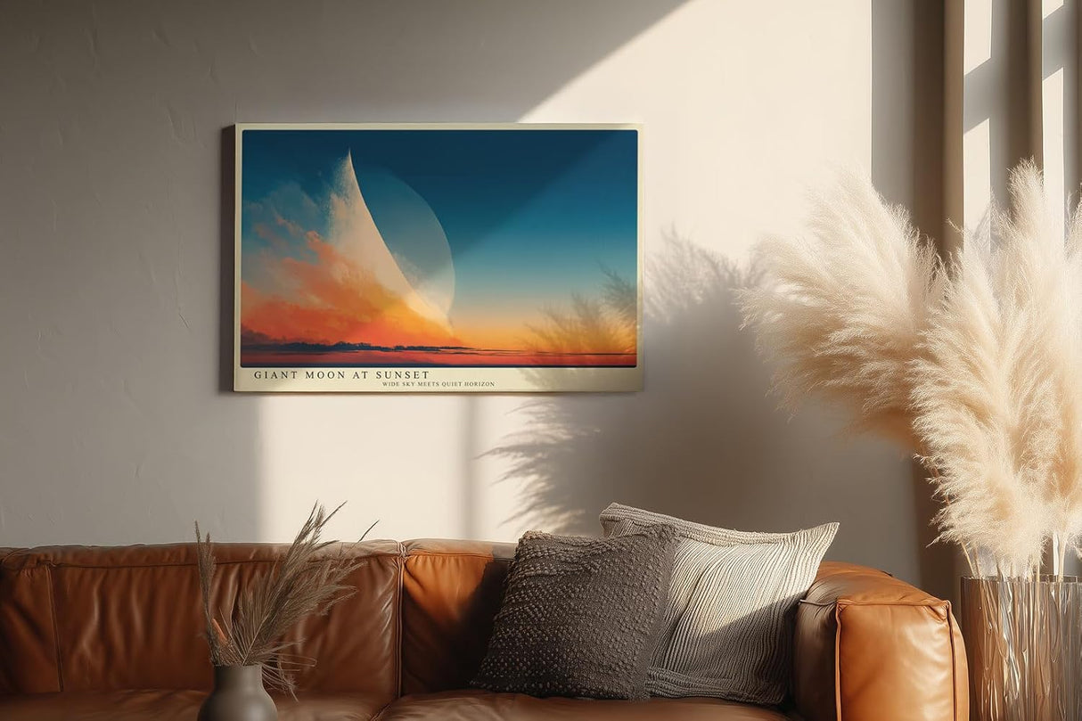 Paul Sinus Wandbild 120x80cm riesiger Mond Sonnenuntergang moderne Landschaft Kunst Himmel Natur Kunstdruck stilvolle Wanddekoration fuer Wohnzimmer Schlafzimmer Büro