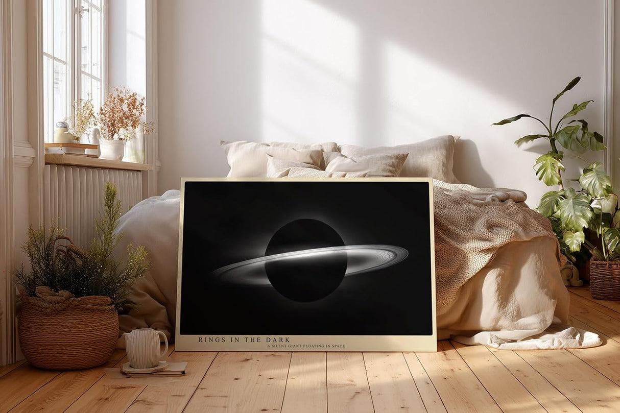 Paul Sinus Wandbild 120x80cm Ringplanet Kosmos Minimalistische Weltraum Kunst Schwarz Weiss Planet Illustration Kunstdruck Poster Grosse Wanddekoration fuer Wohnzimmer Büro