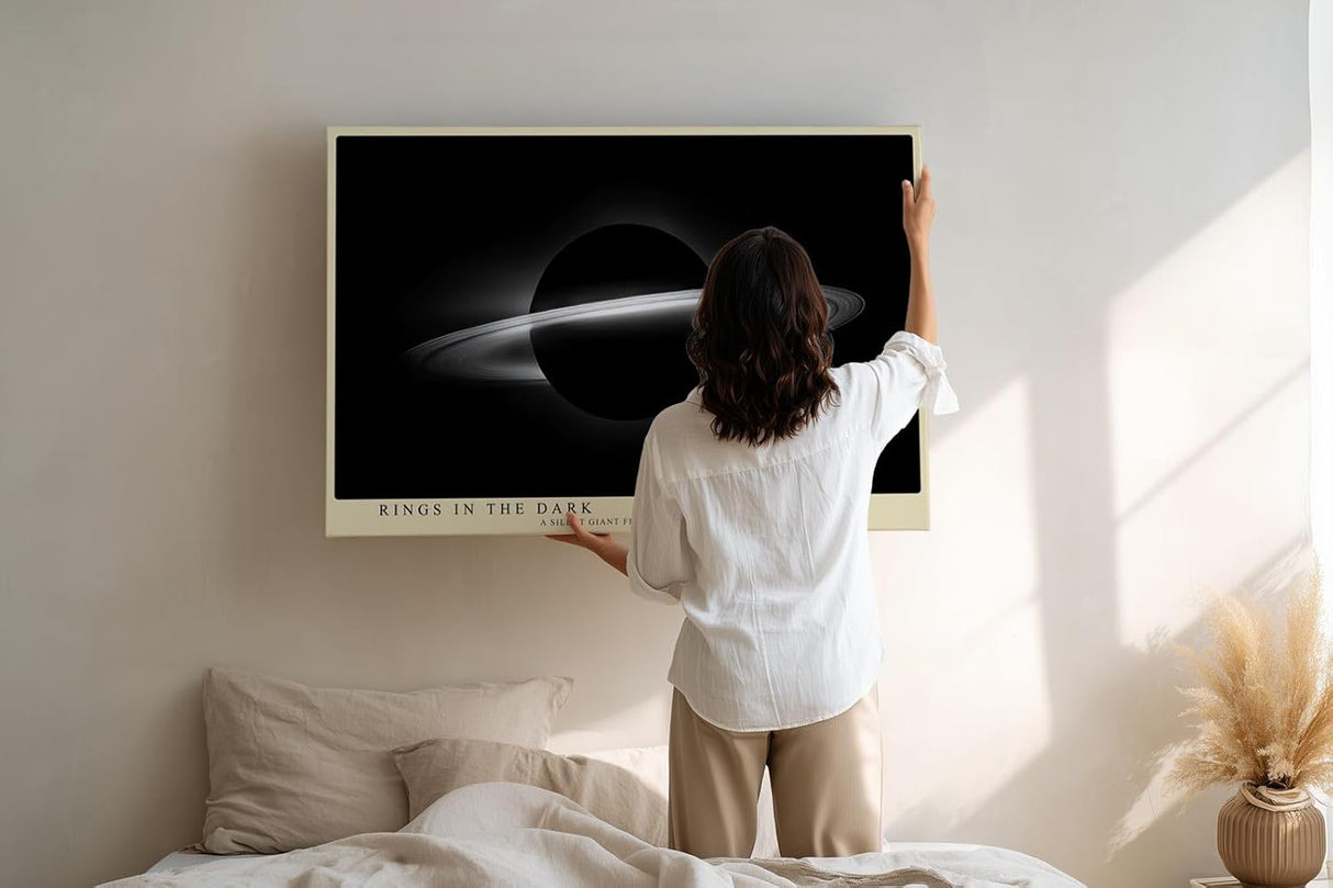 Paul Sinus Wandbild 120x80cm Ringplanet Kosmos Minimalistische Weltraum Kunst Schwarz Weiss Planet Illustration Kunstdruck Poster Grosse Wanddekoration fuer Wohnzimmer Büro