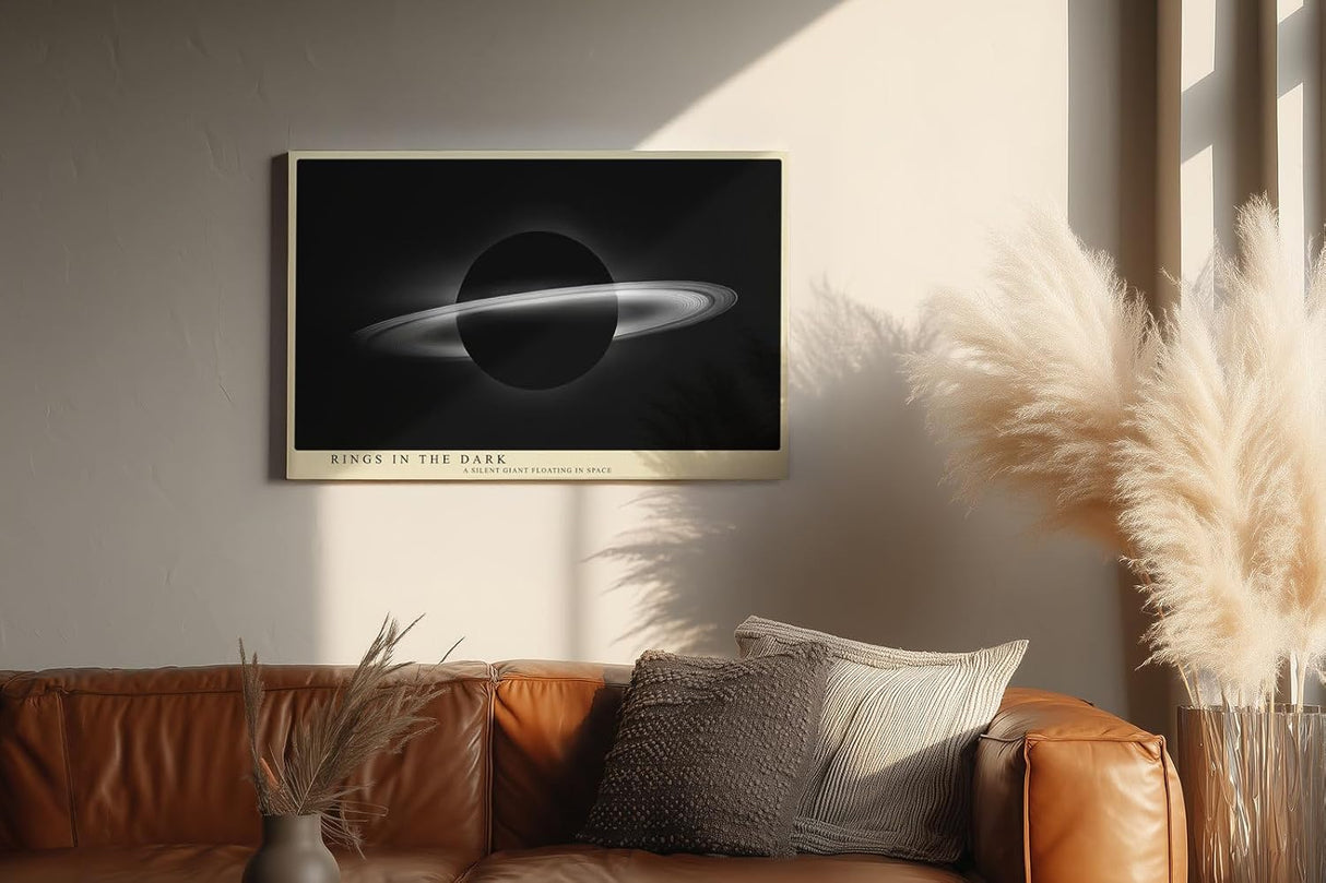 Paul Sinus Wandbild 120x80cm Ringplanet Kosmos Minimalistische Weltraum Kunst Schwarz Weiss Planet Illustration Kunstdruck Poster Grosse Wanddekoration fuer Wohnzimmer Büro